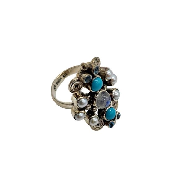 Nicky Butler Sz 7.5 Turquoise Gems Pearl Scroll Ring .925 Sterling Silver Size - Picture 4 of 9